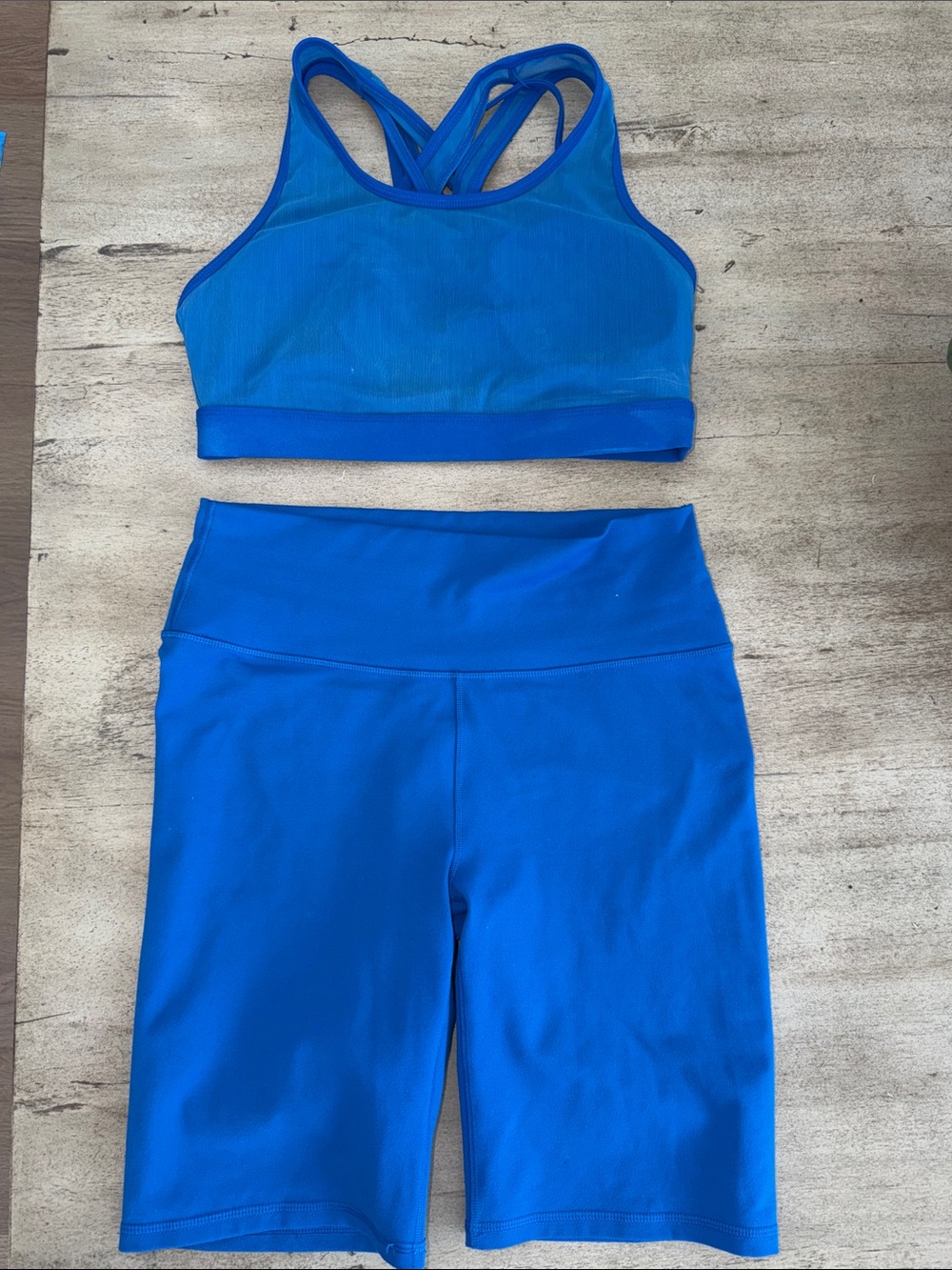 Fabletics Electric Blue Bike Shorts and Sports Bra Set